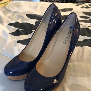 Guess navy blue patent leather heals